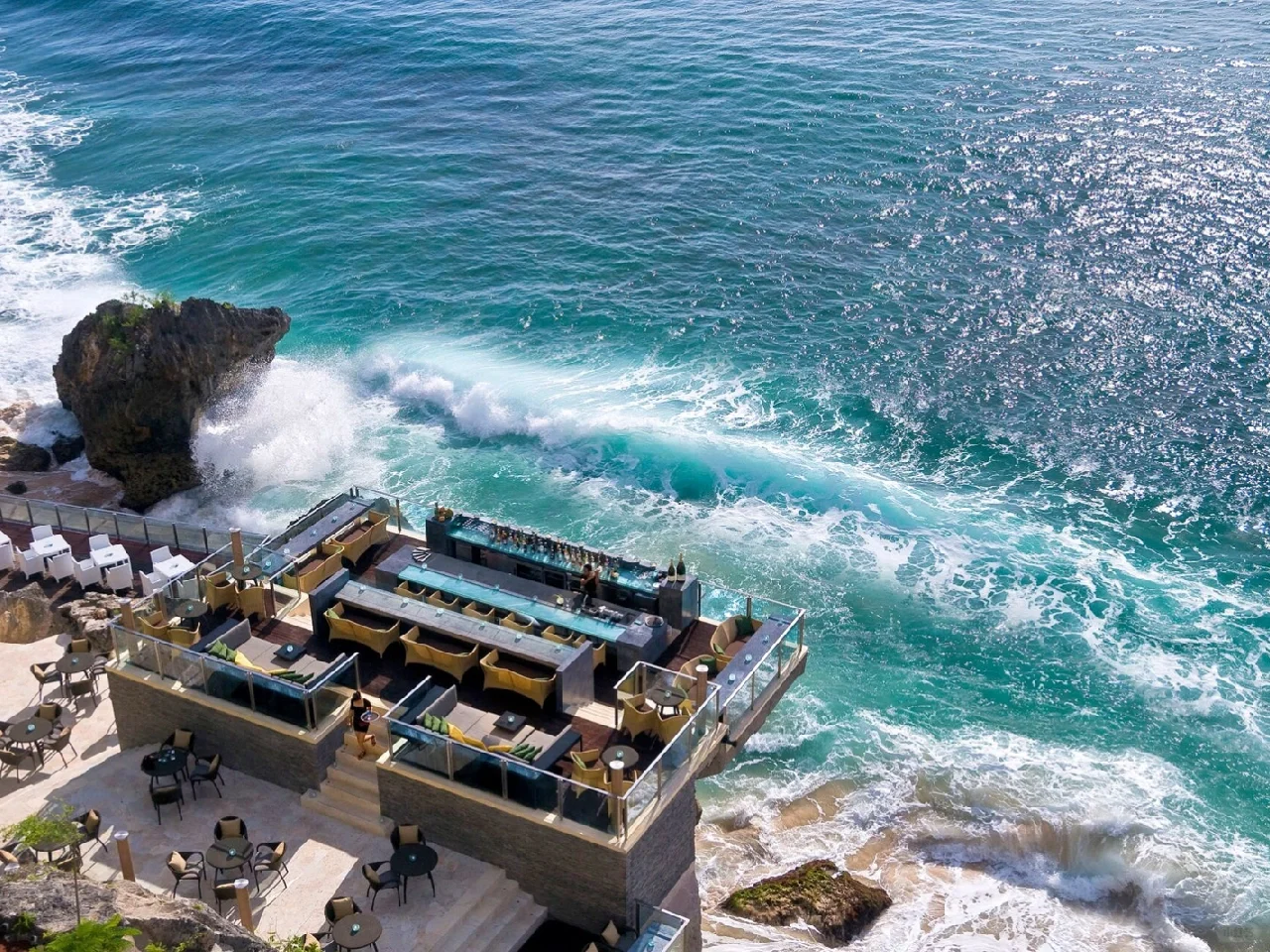 Bali-Rock Bar, one of the seaside cliff restaurants and bars, requires advance reservations