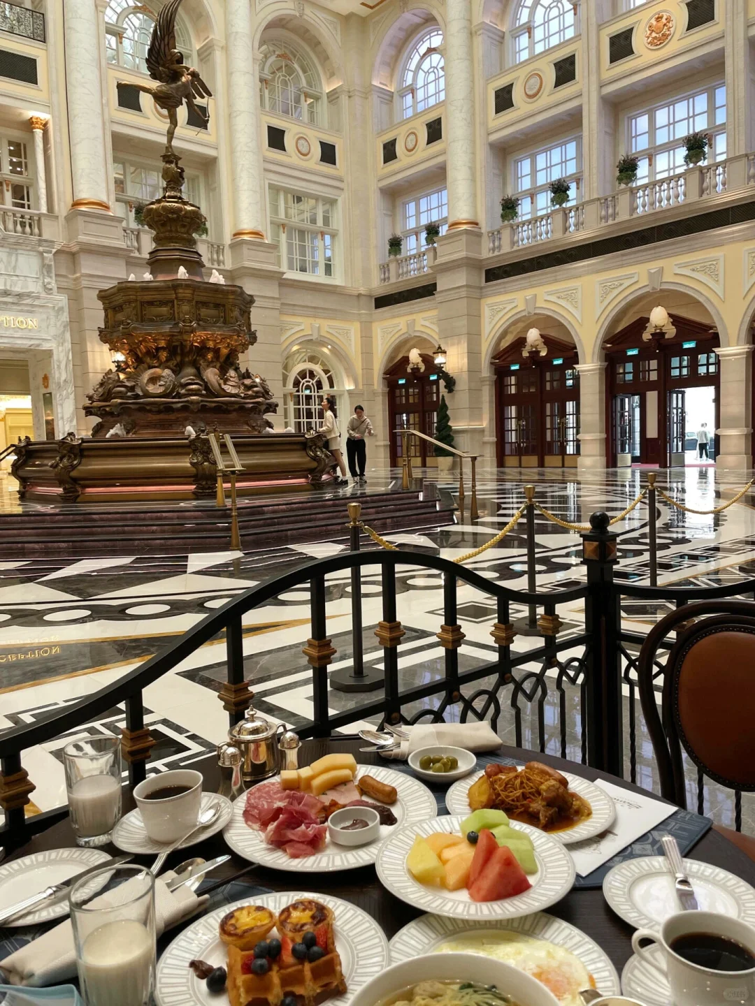 Macao-Conrad Macao Sands Cotai Central, located on the Macau Cotai Strip, having breakfast under Big Ben