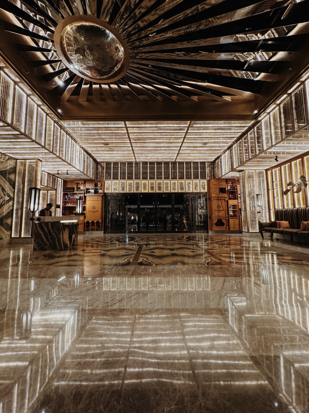 Jakarta-St. Regis Jakarta Hotel, with live piano music in the lobby at night