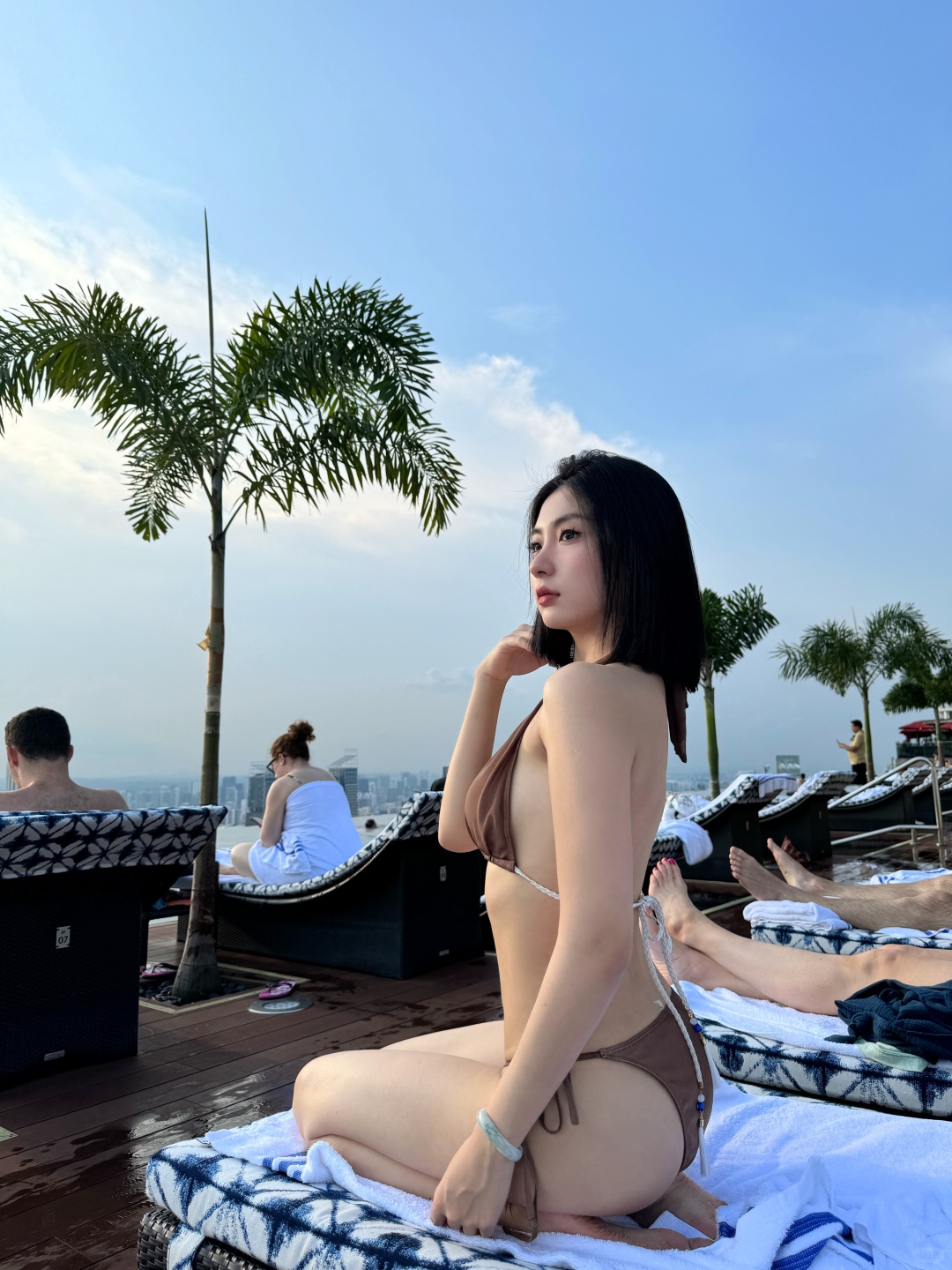 Singapore-The infinity pool at the Marina Bay Sands Hotel in Singapore offers a view of the sunset