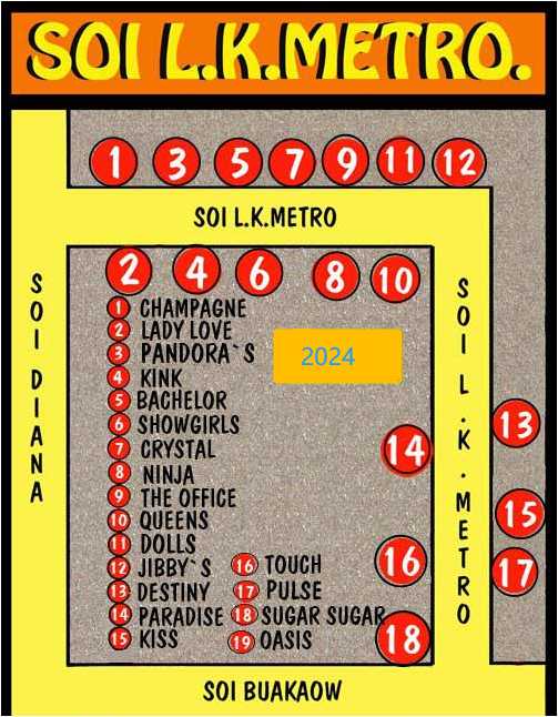 Pattaya-Soi LK Metro guide map? of the second largest Agogo Bar concentration area in Pattaya’s red light district