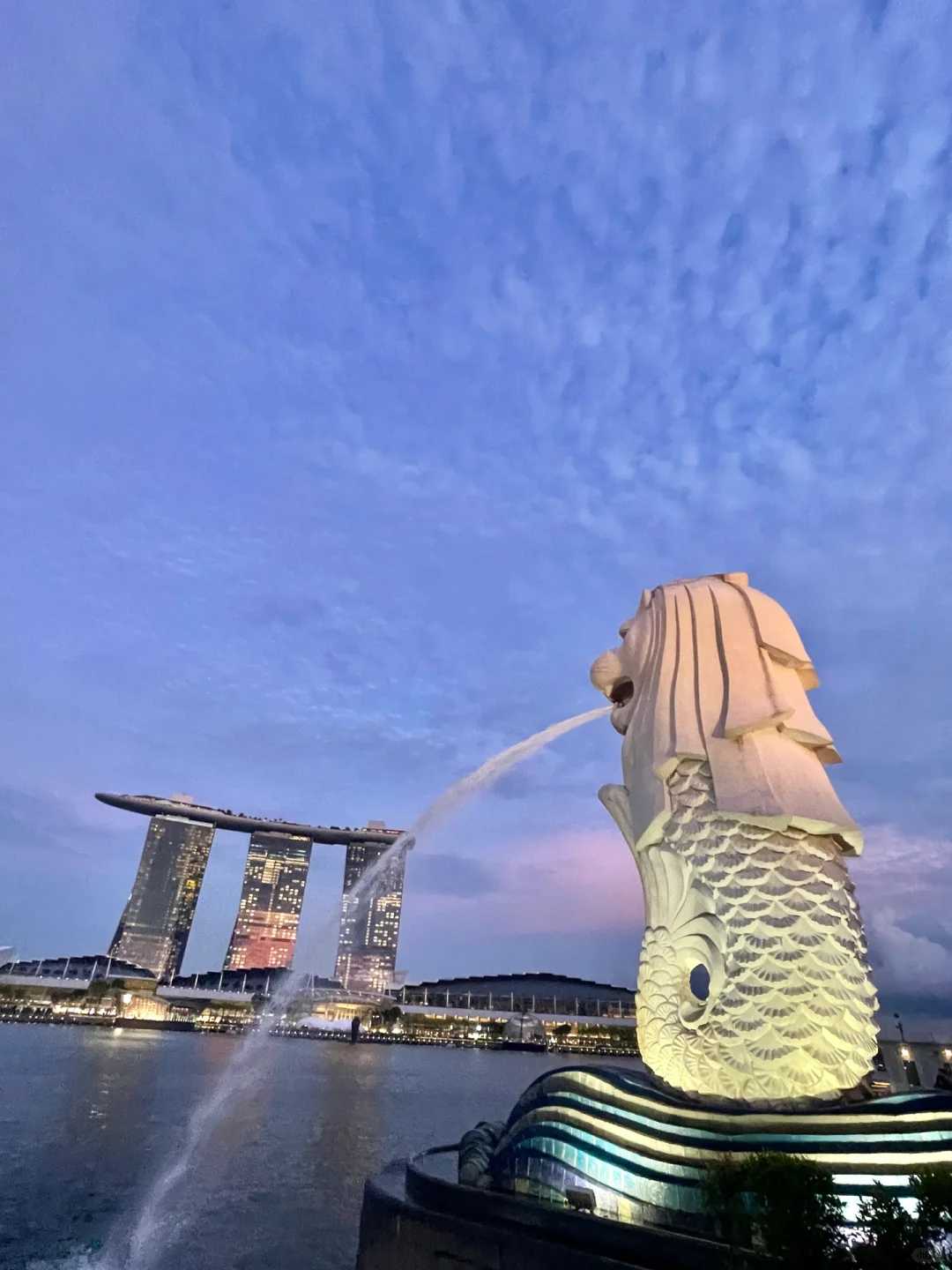 Tokyo-Singapore Merlion and Marina Bay Sands Hotel, encountering beautiful night and sunset