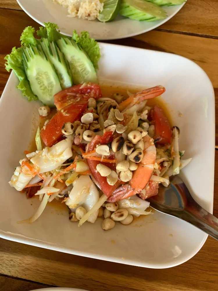 Krabi-Krabi Three Sisters Restaurant. Enjoy coconut chicken soup, fried fish and papaya salad