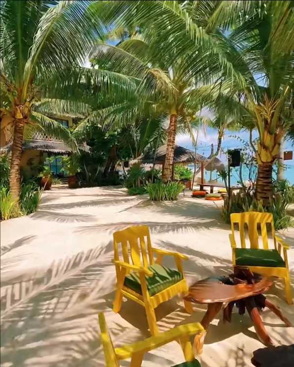 Cebu-Amihan Beach Cabanas Hotel in Tayan Island, full of green plants, blue sea and white sand beach
