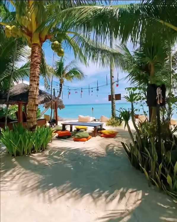 Cebu-Amihan Beach Cabanas Hotel in Tayan Island, full of green plants, blue sea and white sand beach