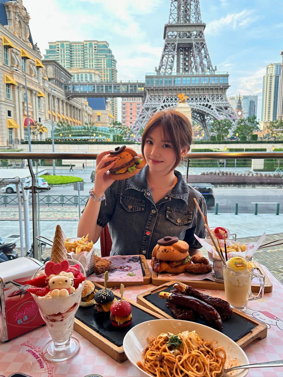 Macao-Joyride, a Hello Kitty-style restaurant in Macau, opposite the Parisian Tower in Studio City
