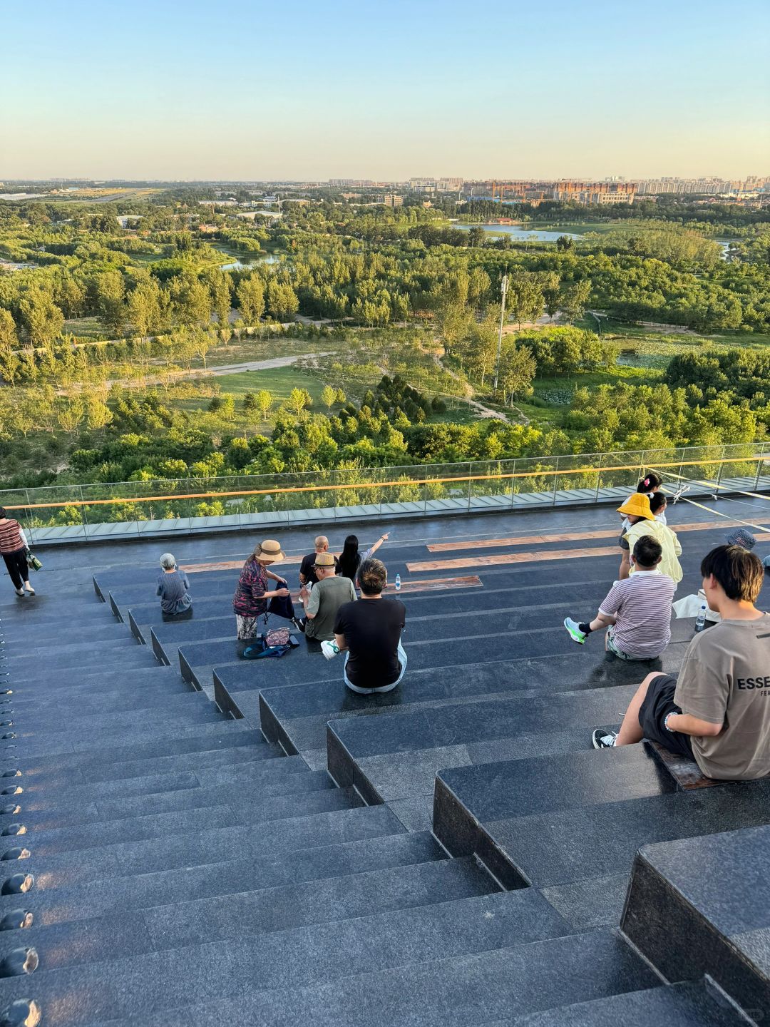 Beijing/Tianjin-Appreciating the urban scenery of Beijing from the observation deck of Nanyuan Forest Wetland Park