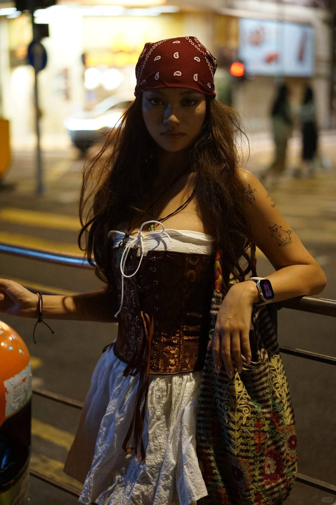 Hong kong-A girl dressed as a pirate walking tour in Sheung Wan, ?‍☠️Hong Kong at Halloween night