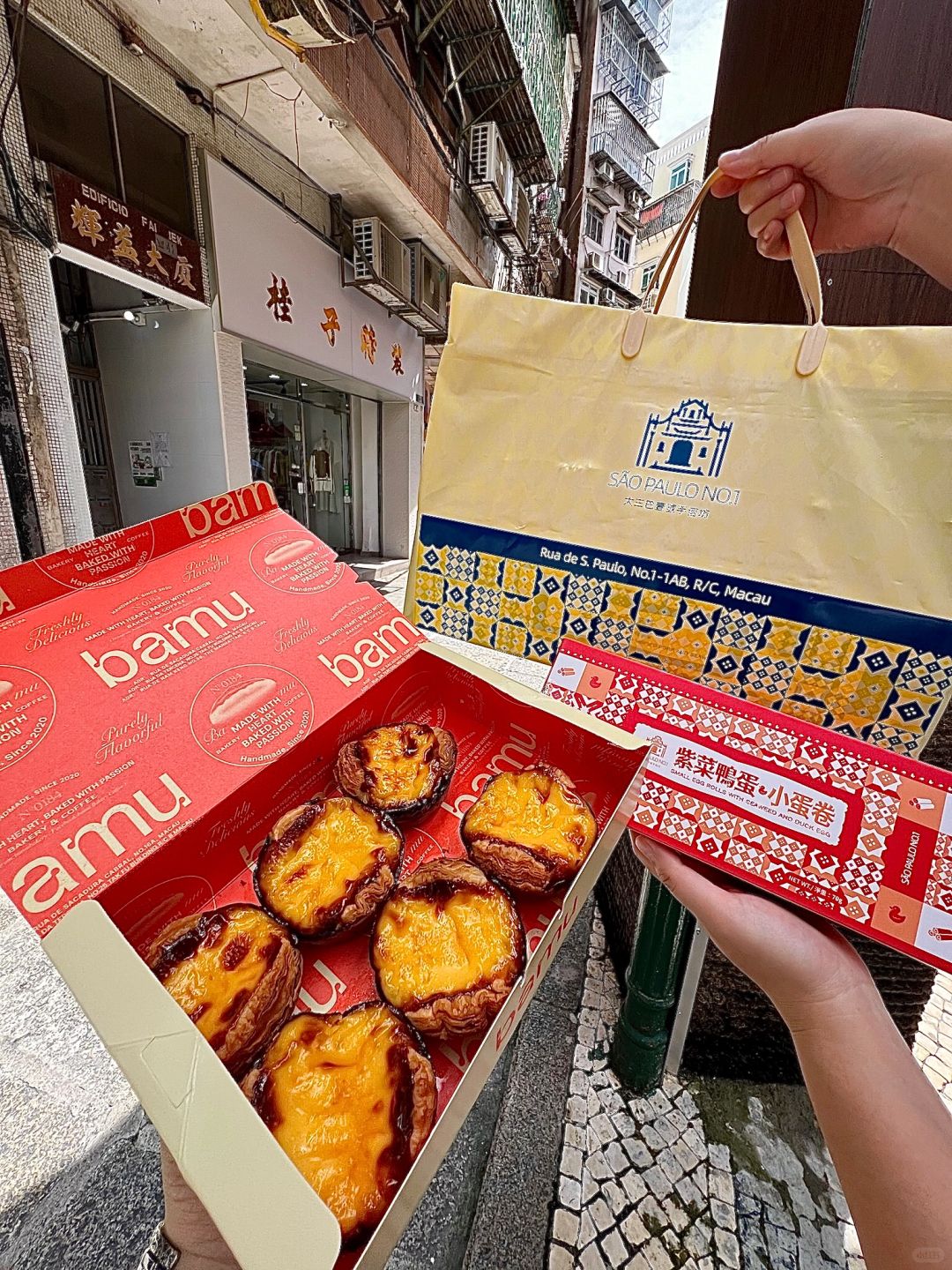 Macao-The best Portuguese egg tarts at Bambu Bakery downstairs at the Ruins of St. Paul's in Macau