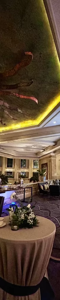 The medieval lobby of the Peninsula Hotel in Manila, with music playing on weekends