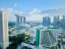 The view from the balcony of the Pan Pacific Hotel in Marina Bay amazed me