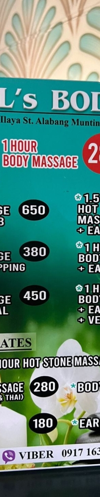AL'S Body Spa, massage in Manila is even cheaper than in Thailand, a one-hour massage costs only 280 pesos