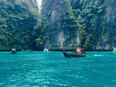 Krabi, Thailand, looking at the glass-like transparent sea water
