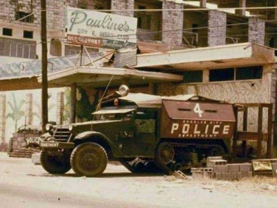 Angeles City Police Department, Philippines; Up-armored M3 Half-Track with visible vision and firing ports circa 1960's.